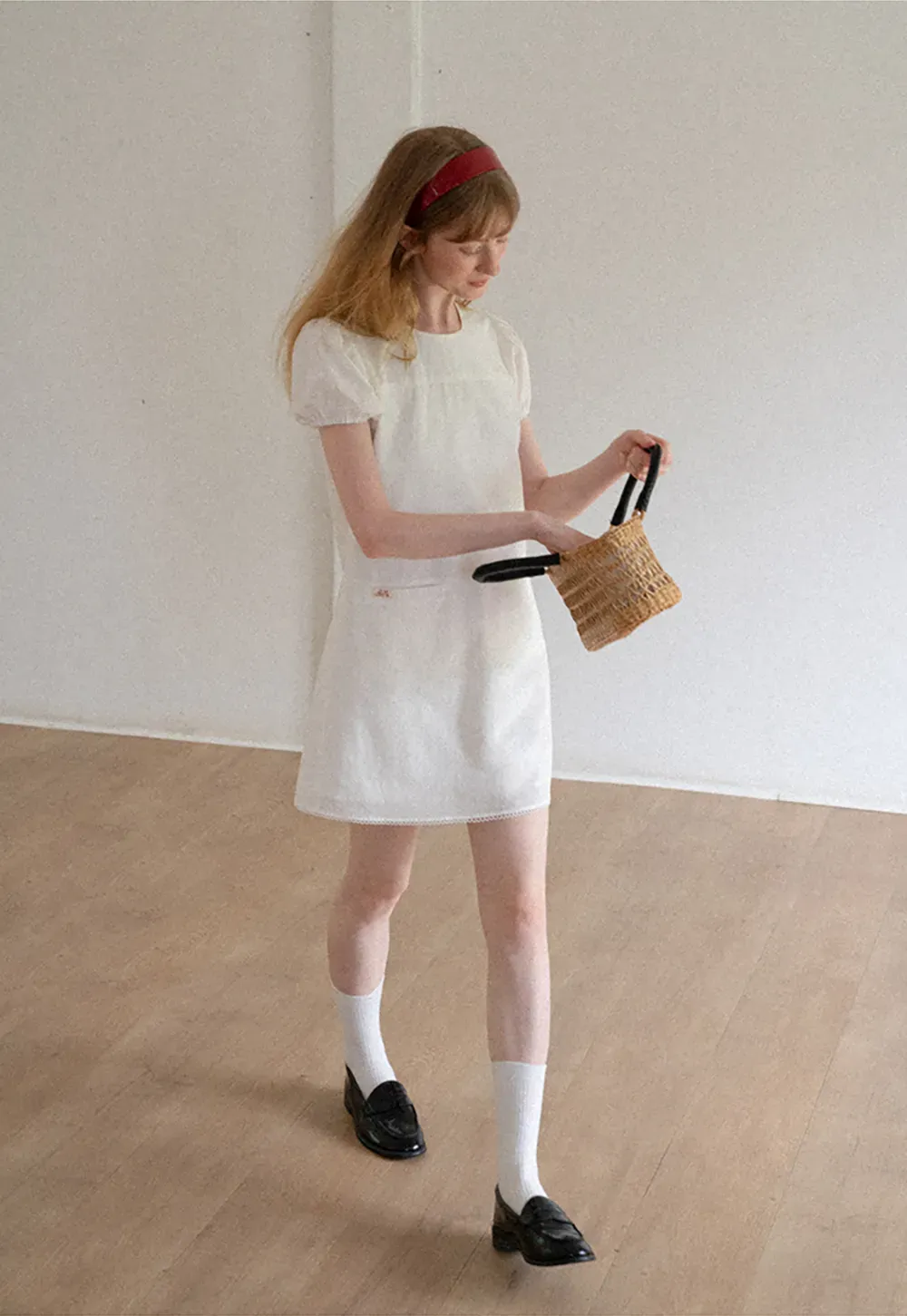 Lace Trim Short Sleeve A-Line Dress