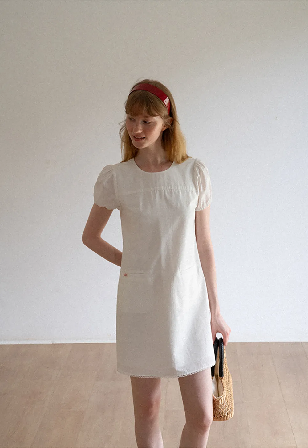 Lace Trim Short Sleeve A-Line Dress
