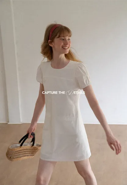 Lace Trim Short Sleeve A-Line Dress
