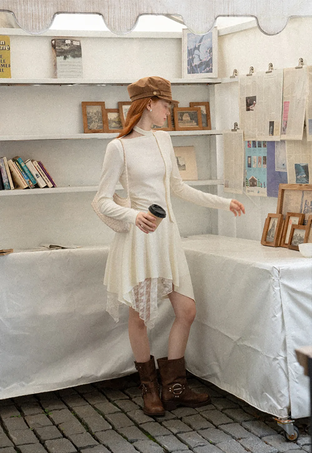 Asymmetrical Hem Lace Panel Knit Dress