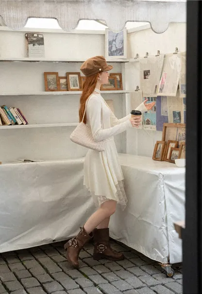 Asymmetrical Hem Lace Panel Knit Dress