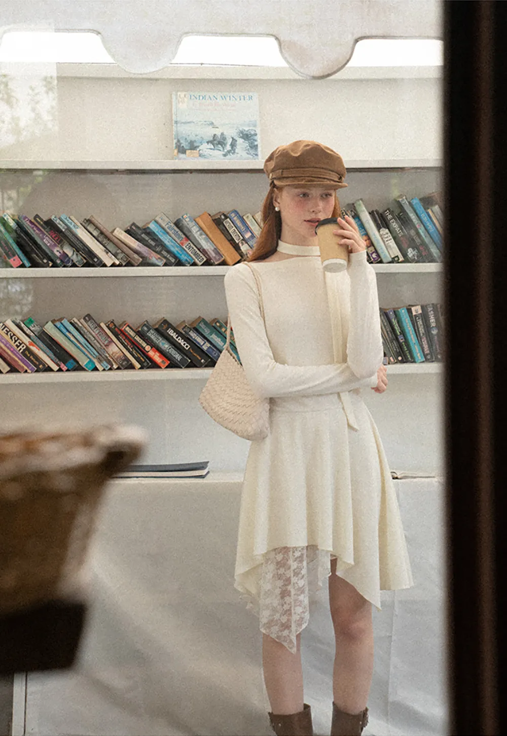 Asymmetrical Hem Lace Panel Knit Dress
