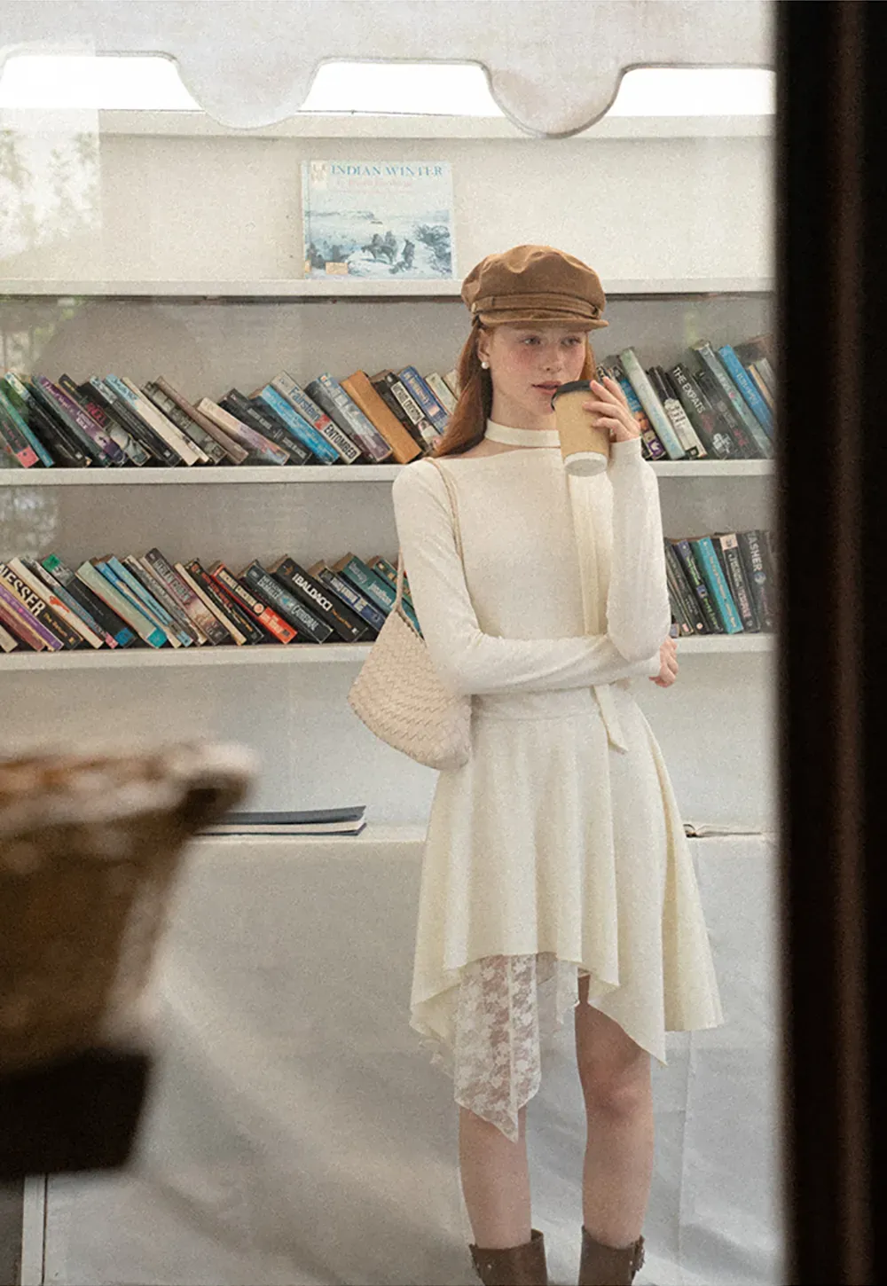 Asymmetrical Hem Lace Panel Knit Dress