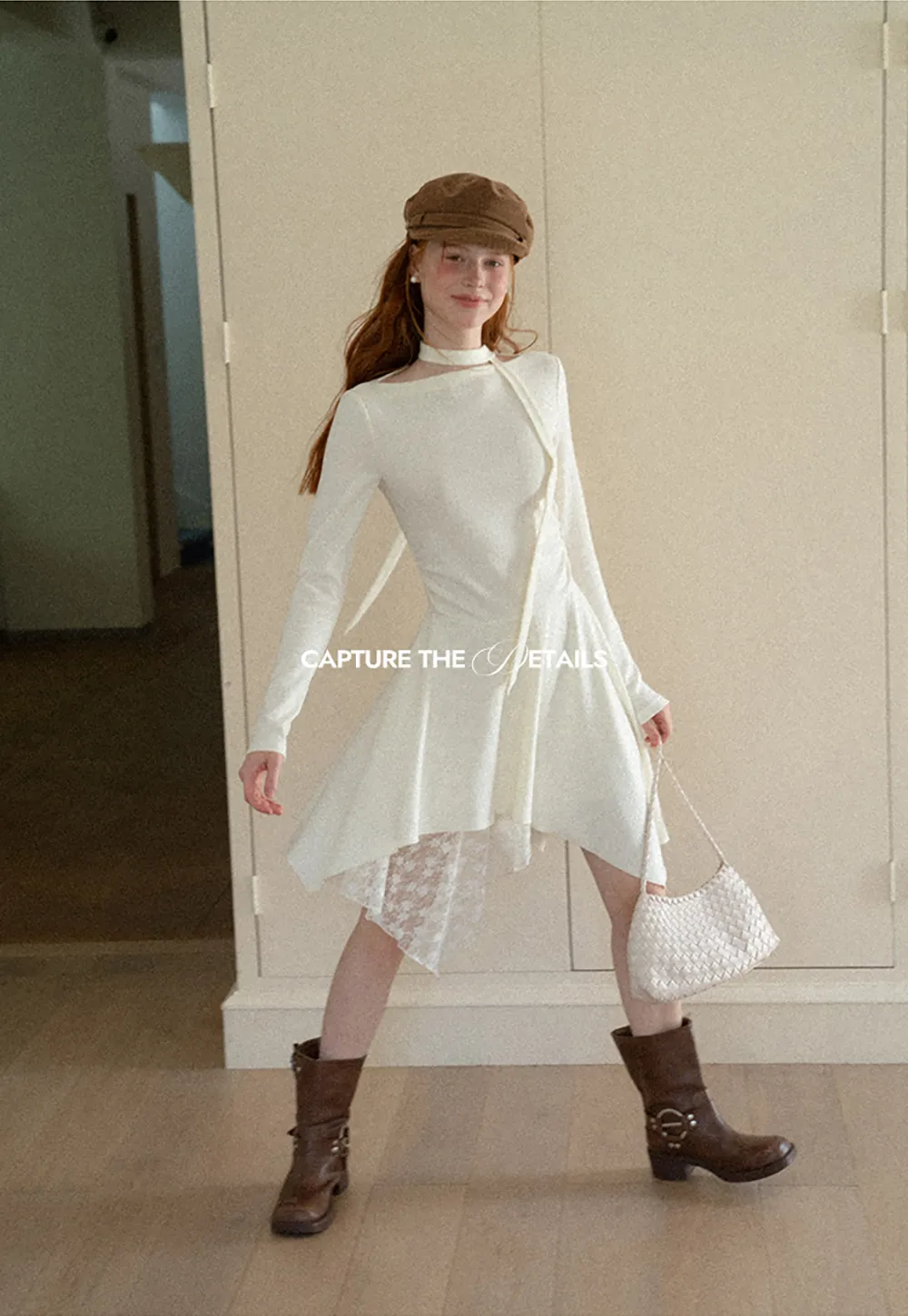 Asymmetrical Hem Lace Panel Knit Dress
