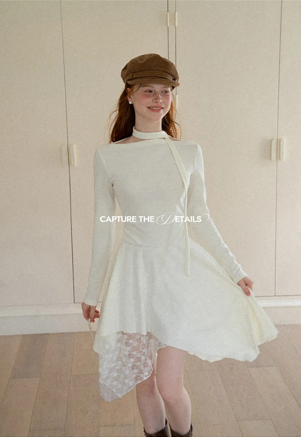 Asymmetrical Hem Lace Panel Knit Dress