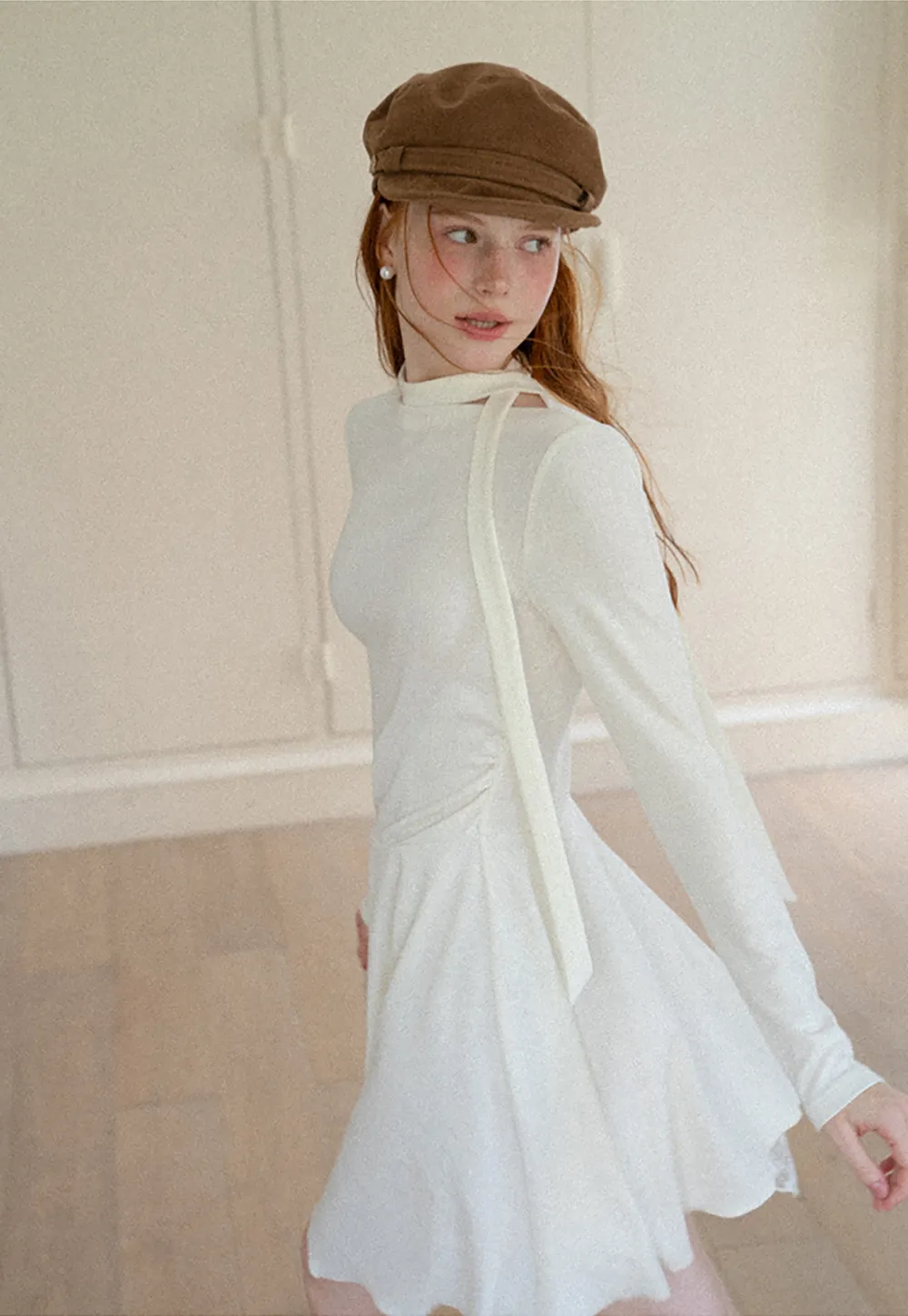 Asymmetrical Hem Lace Panel Knit Dress