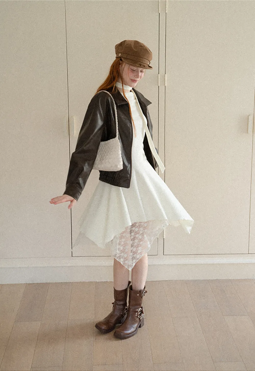 Asymmetrical Hem Lace Panel Knit Dress