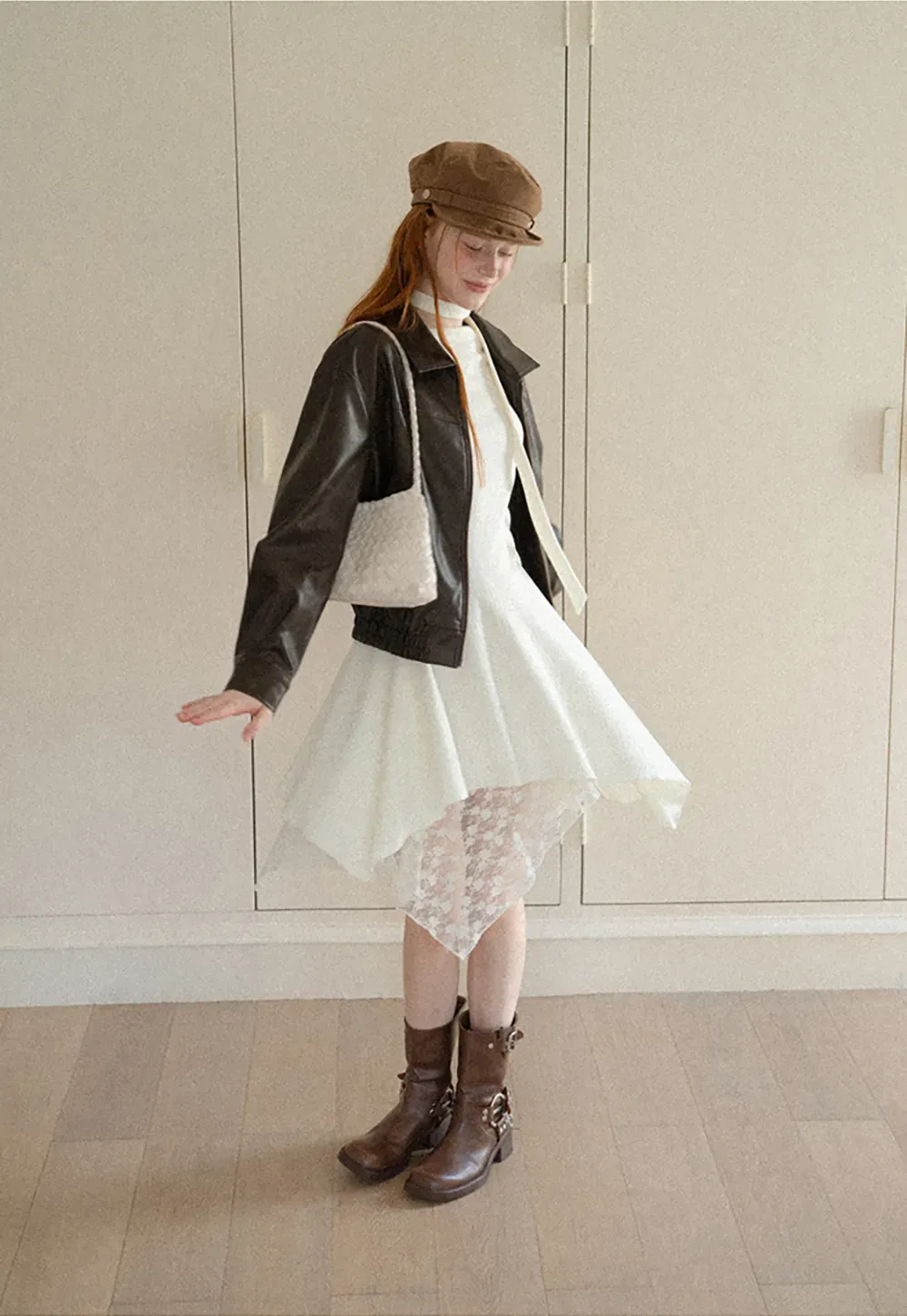 Asymmetrical Hem Lace Panel Knit Dress