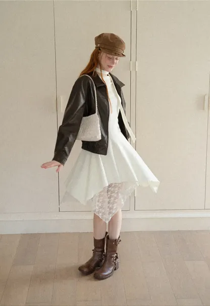 Asymmetrical Hem Lace Panel Knit Dress