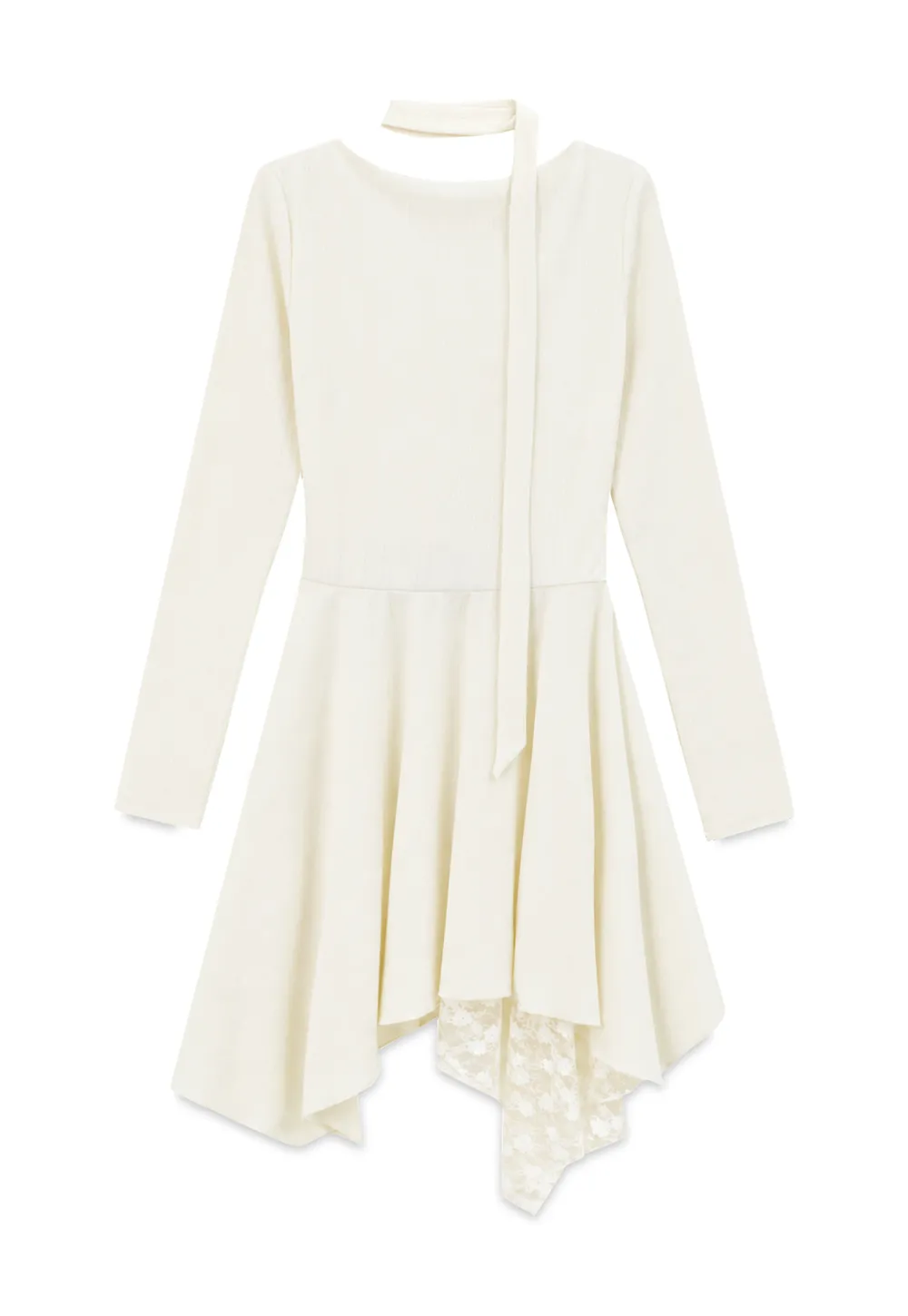 Asymmetrical Hem Lace Panel Knit Dress