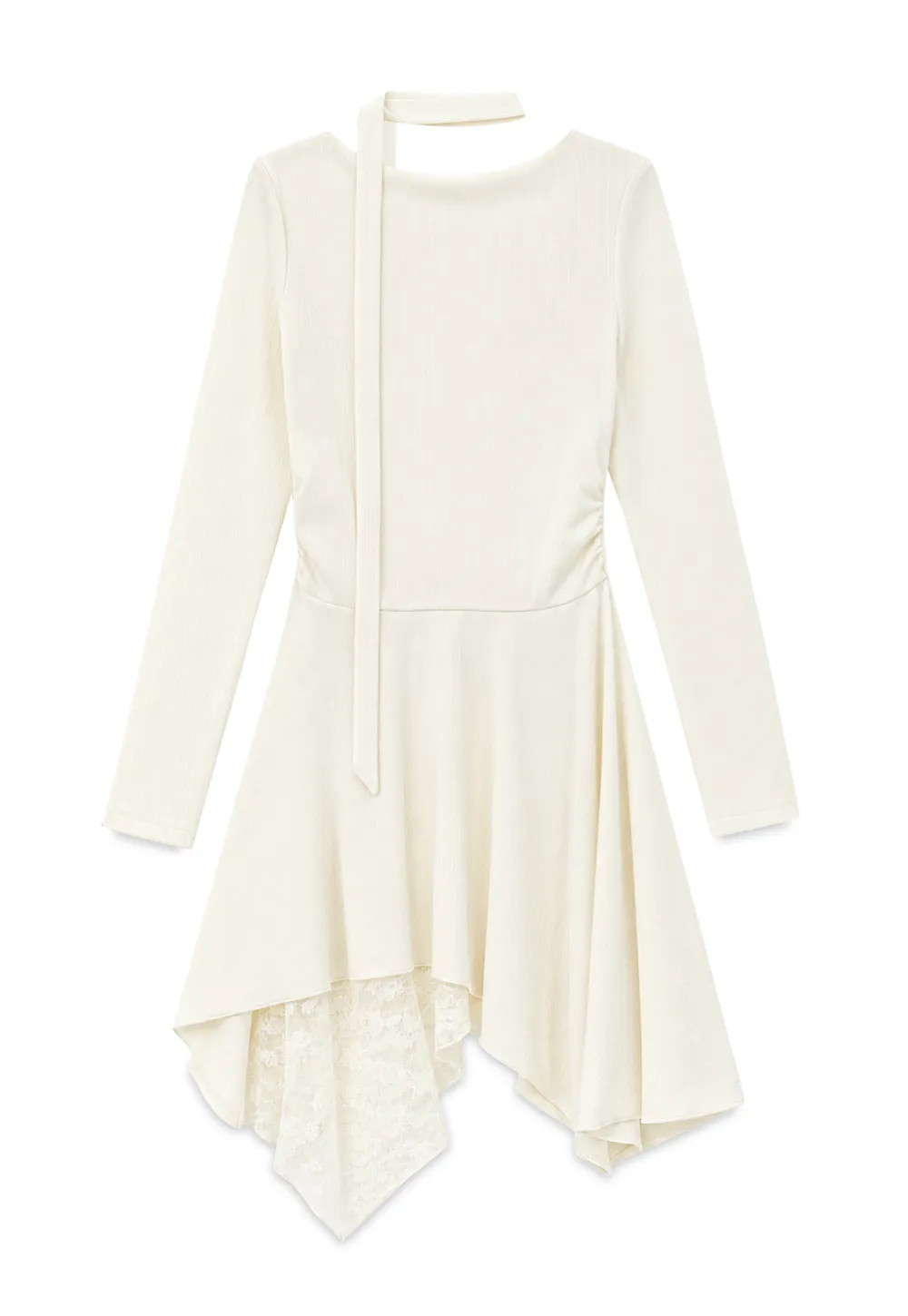 Asymmetrical Hem Lace Panel Knit Dress