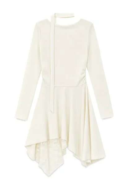 Asymmetrical Hem Lace Panel Knit Dress