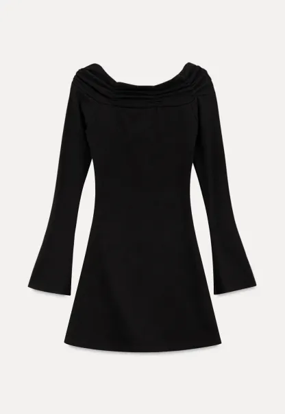 Off Shoulder Long Sleeve Flared Cuff Mini Dress