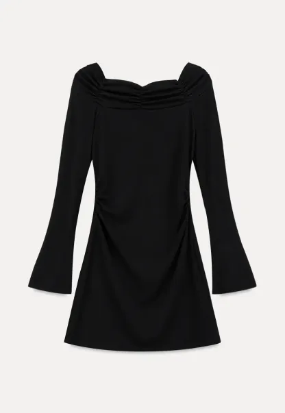 Off Shoulder Long Sleeve Flared Cuff Mini Dress