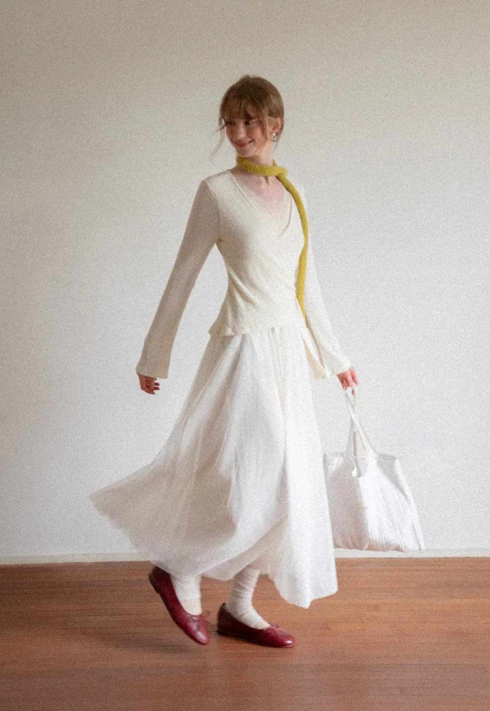 Ribbed Knit Wrap Top with Flowing Maxi Skirt Dress