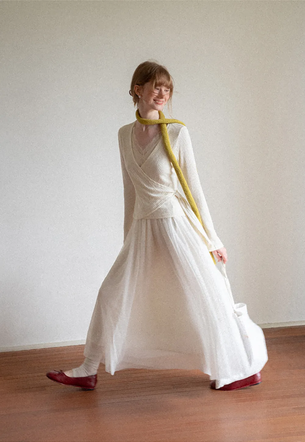 Ribbed Knit Wrap Top with Flowing Maxi Skirt Dress