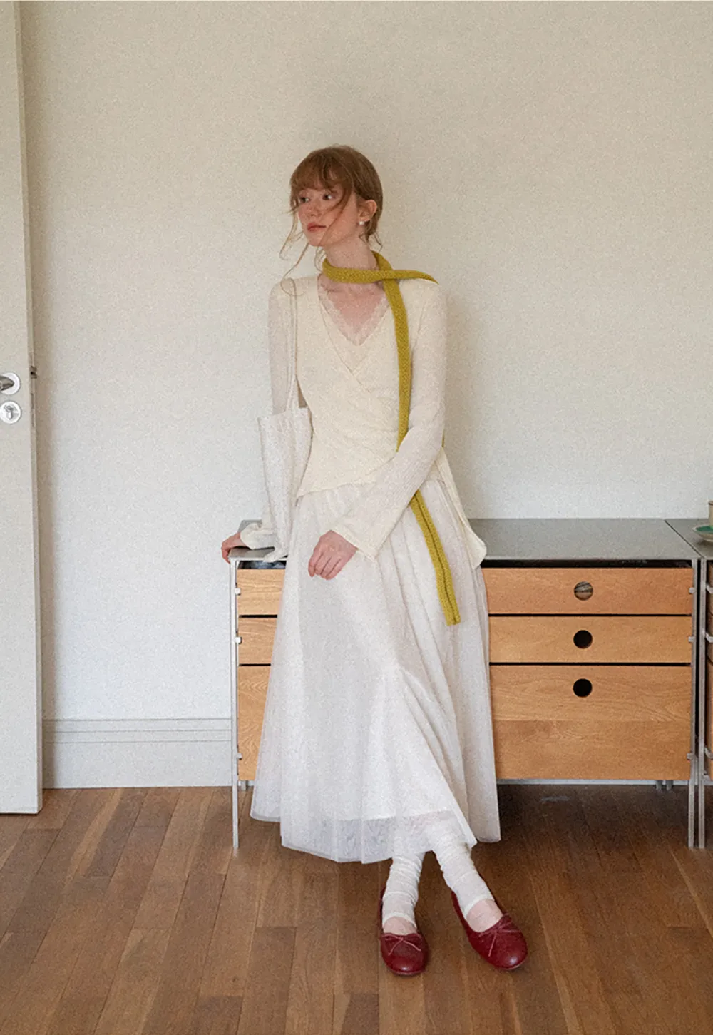 Ribbed Knit Wrap Top with Flowing Maxi Skirt Dress