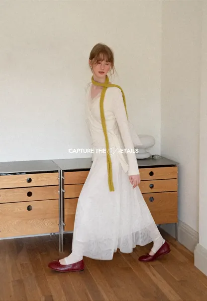Ribbed Knit Wrap Top with Flowing Maxi Skirt Dress