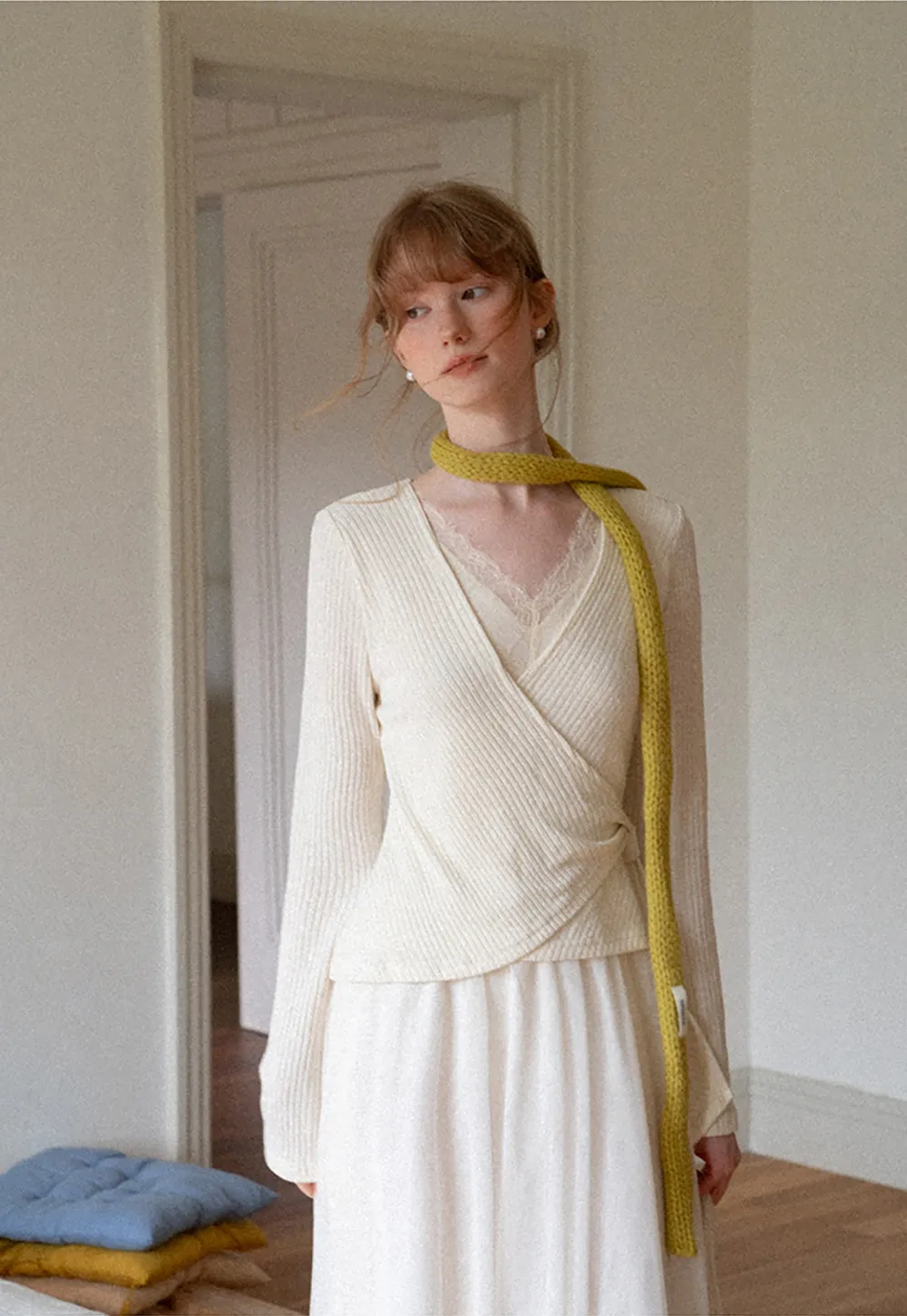 Ribbed Knit Wrap Top with Flowing Maxi Skirt Dress