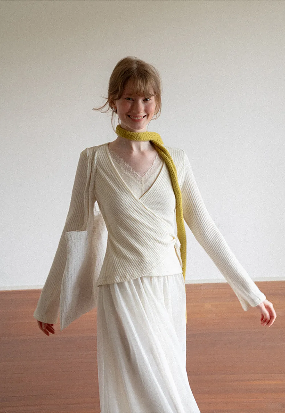 Ribbed Knit Wrap Top with Flowing Maxi Skirt Dress