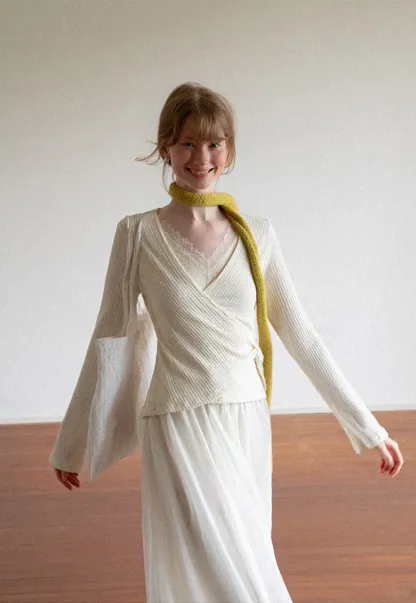 Ribbed Knit Wrap Top with Flowing Maxi Skirt Dress