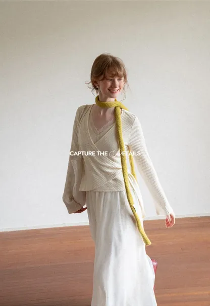 Ribbed Knit Wrap Top with Flowing Maxi Skirt Dress