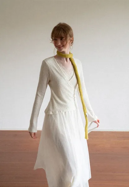 Ribbed Knit Wrap Top with Flowing Maxi Skirt Dress