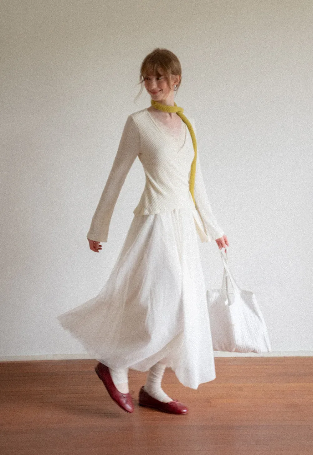 Ribbed Knit Wrap Top with Flowing Maxi Skirt Dress