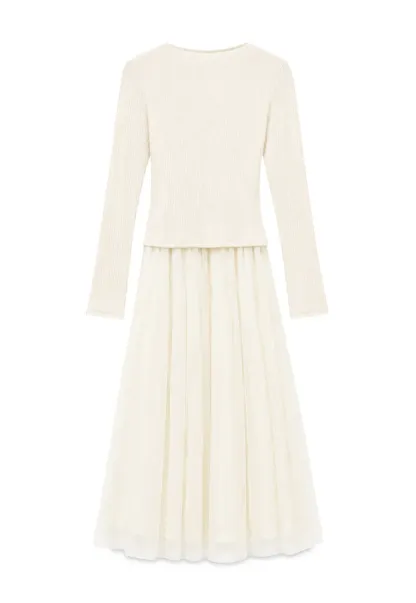 Ribbed Knit Wrap Top with Flowing Maxi Skirt Dress