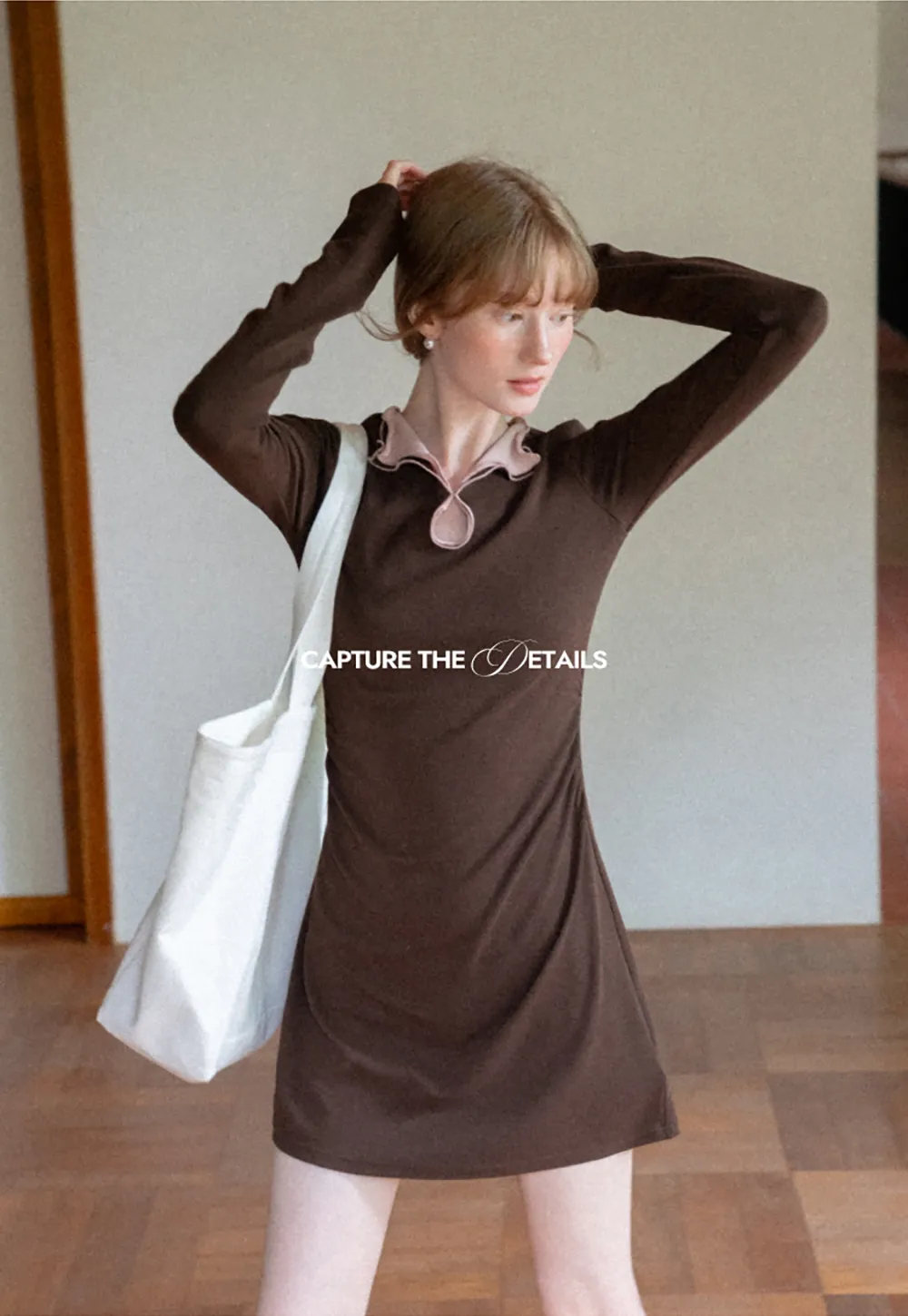 Ruffled Collar Long Sleeve Knit Dress