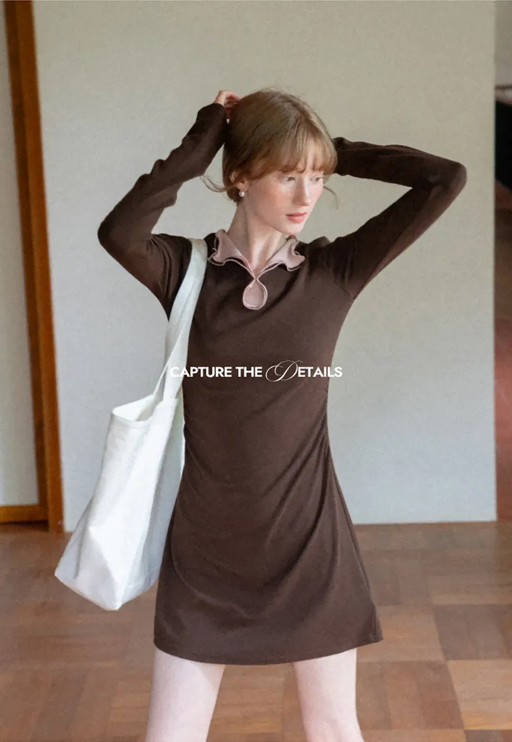 Ruffled Collar Long Sleeve Knit Dress