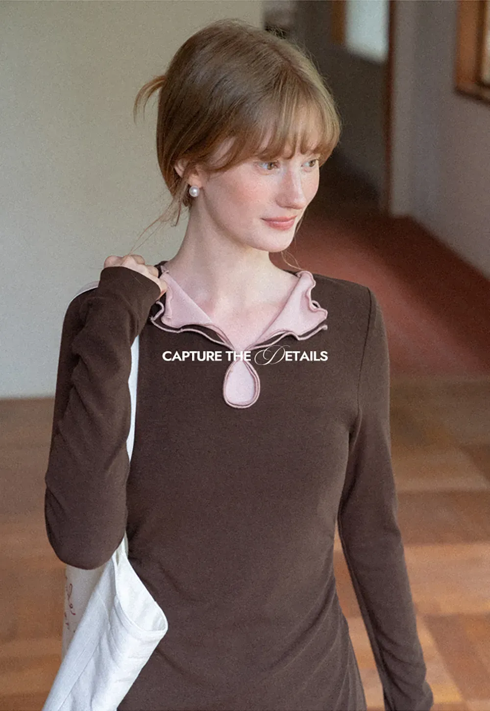 Ruffled Collar Long Sleeve Knit Dress
