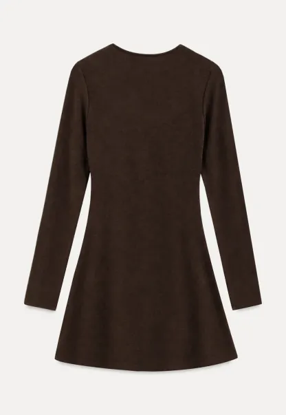 Ruffled Collar Long Sleeve Knit Dress