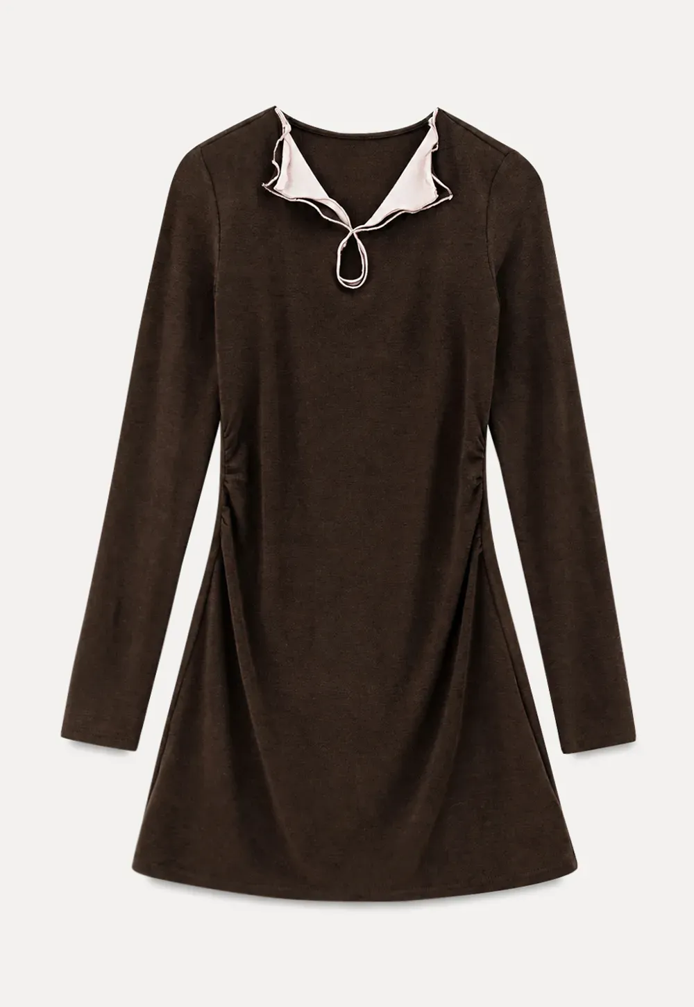 Ruffled Collar Long Sleeve Knit Dress
