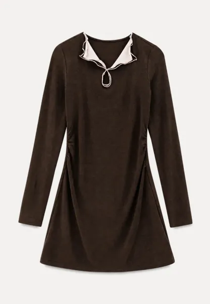 Ruffled Collar Long Sleeve Knit Dress