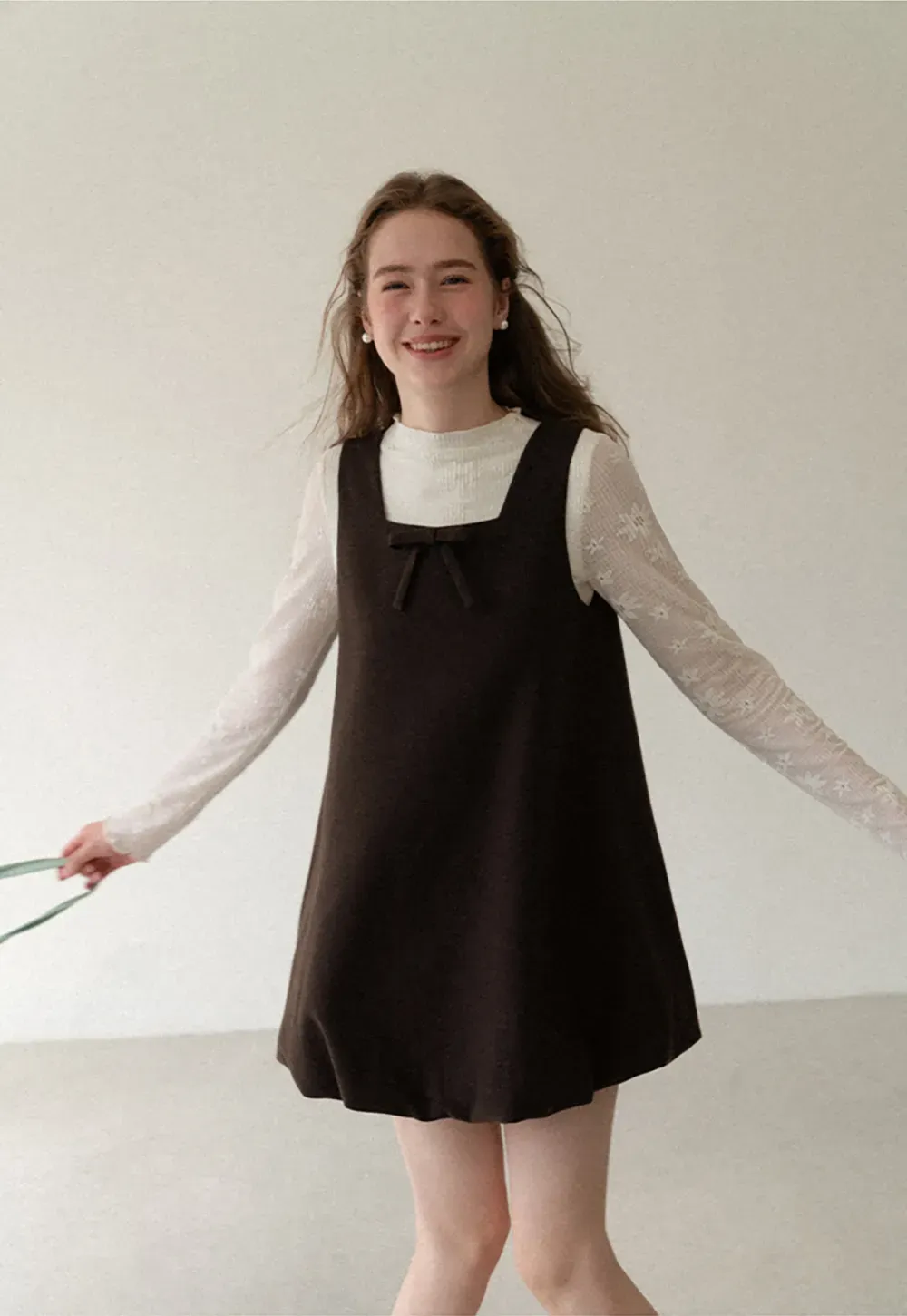 Square Neck Bow Detail Pinafore Dress