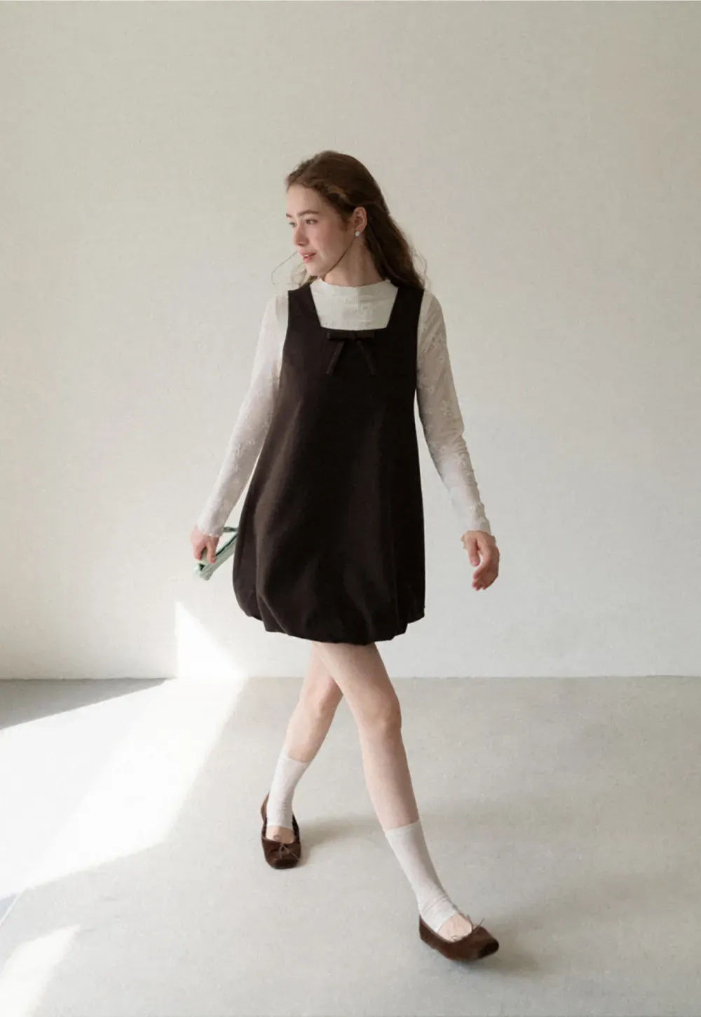 Square Neck Bow Detail Pinafore Dress