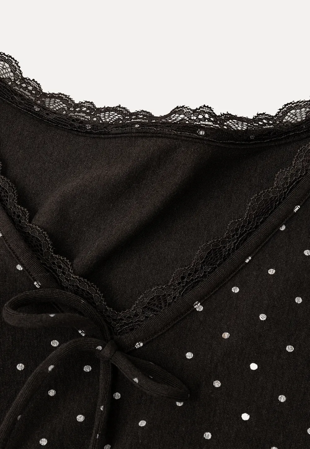 Polka Dot Lace Trim V Neck Flared Sleeve Dress