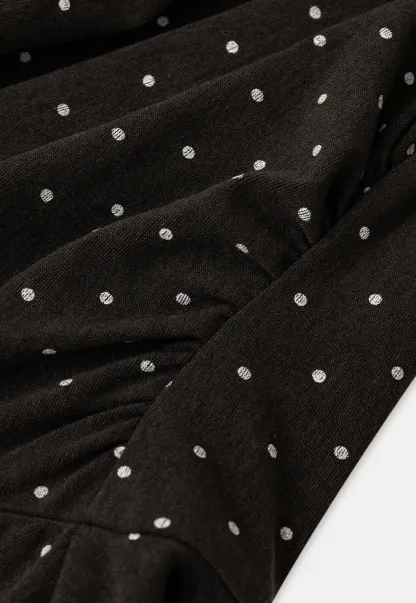Polka Dot Lace Trim V Neck Flared Sleeve Dress