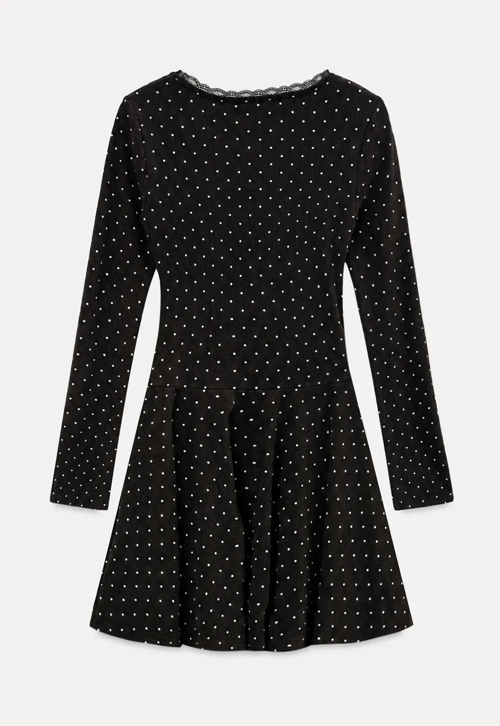 Polka Dot Lace Trim V Neck Flared Sleeve Dress