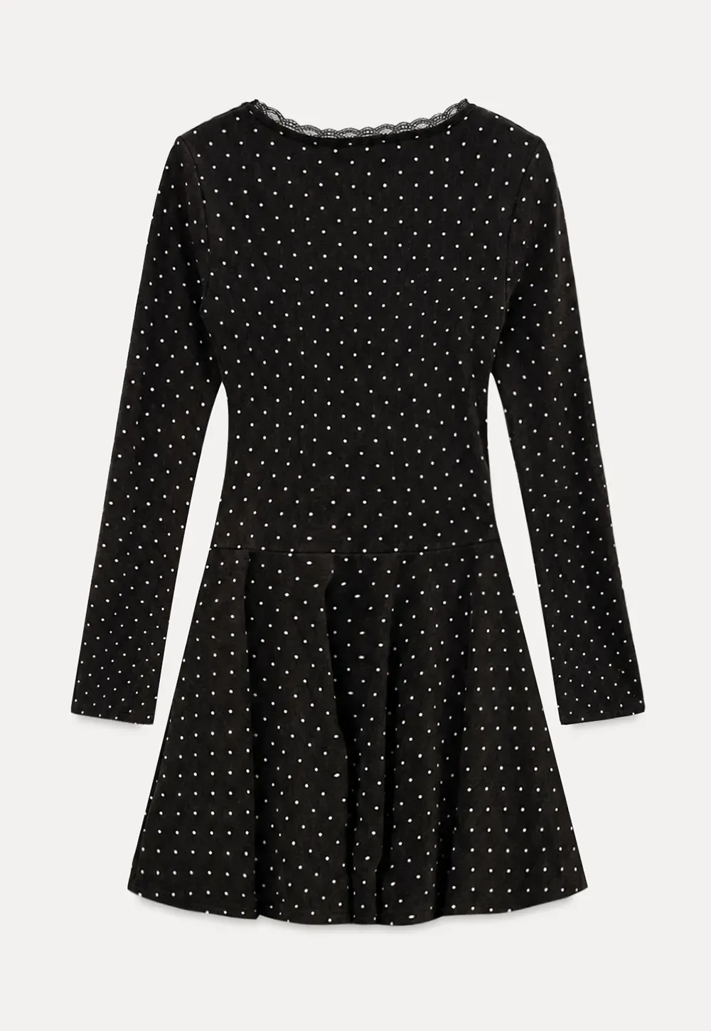 Polka Dot Lace Trim V Neck Flared Sleeve Dress