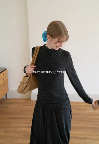 High Neck Long Sleeve Flowing Midi Dress