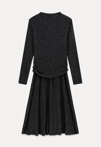 High Neck Long Sleeve Flowing Midi Dress