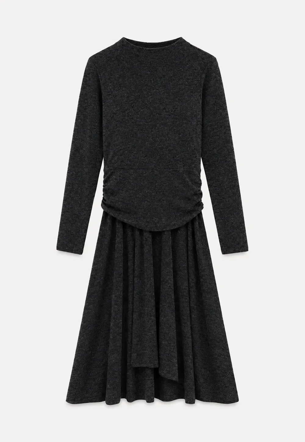 High Neck Long Sleeve Flowing Midi Dress