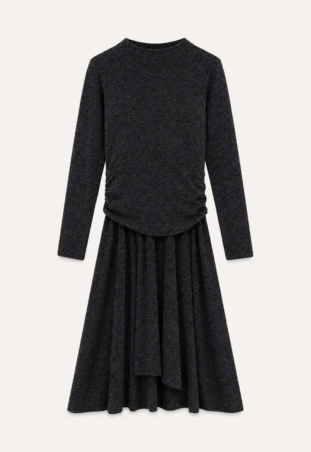 High Neck Long Sleeve Flowing Midi Dress