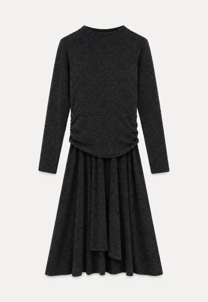 High Neck Long Sleeve Flowing Midi Dress