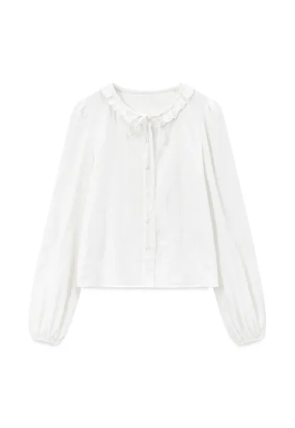 Ruffled Collar Bow Tie Sleeveless Dress with Long Sleeve Blouse