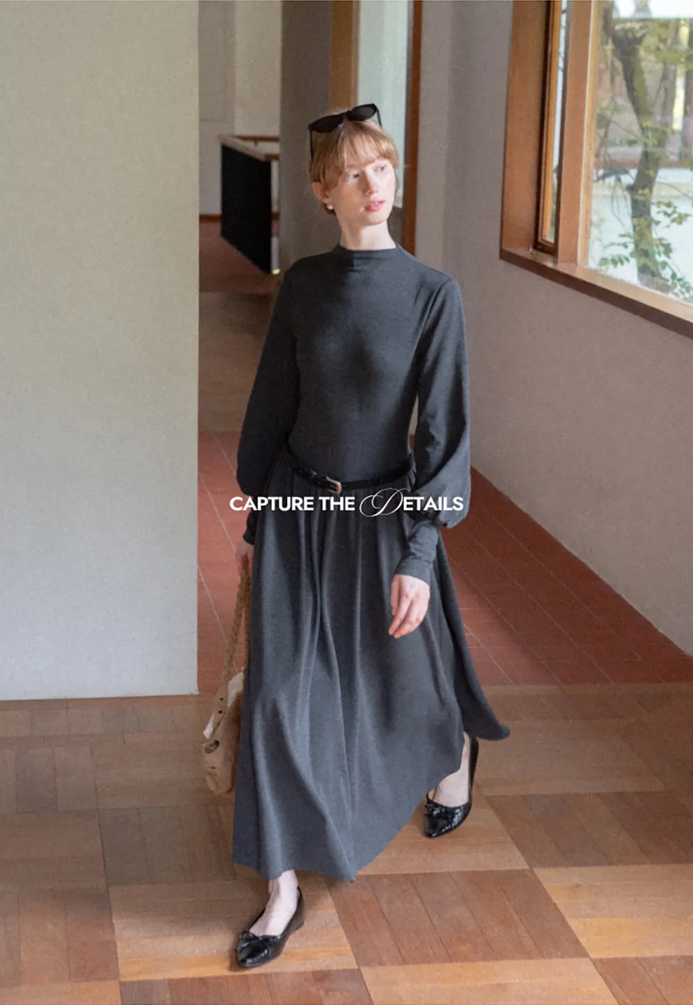 High Neck Long Sleeve Balloon Sleeve Maxi Dress