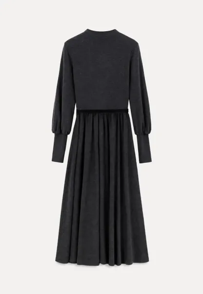High Neck Long Sleeve Balloon Sleeve Maxi Dress