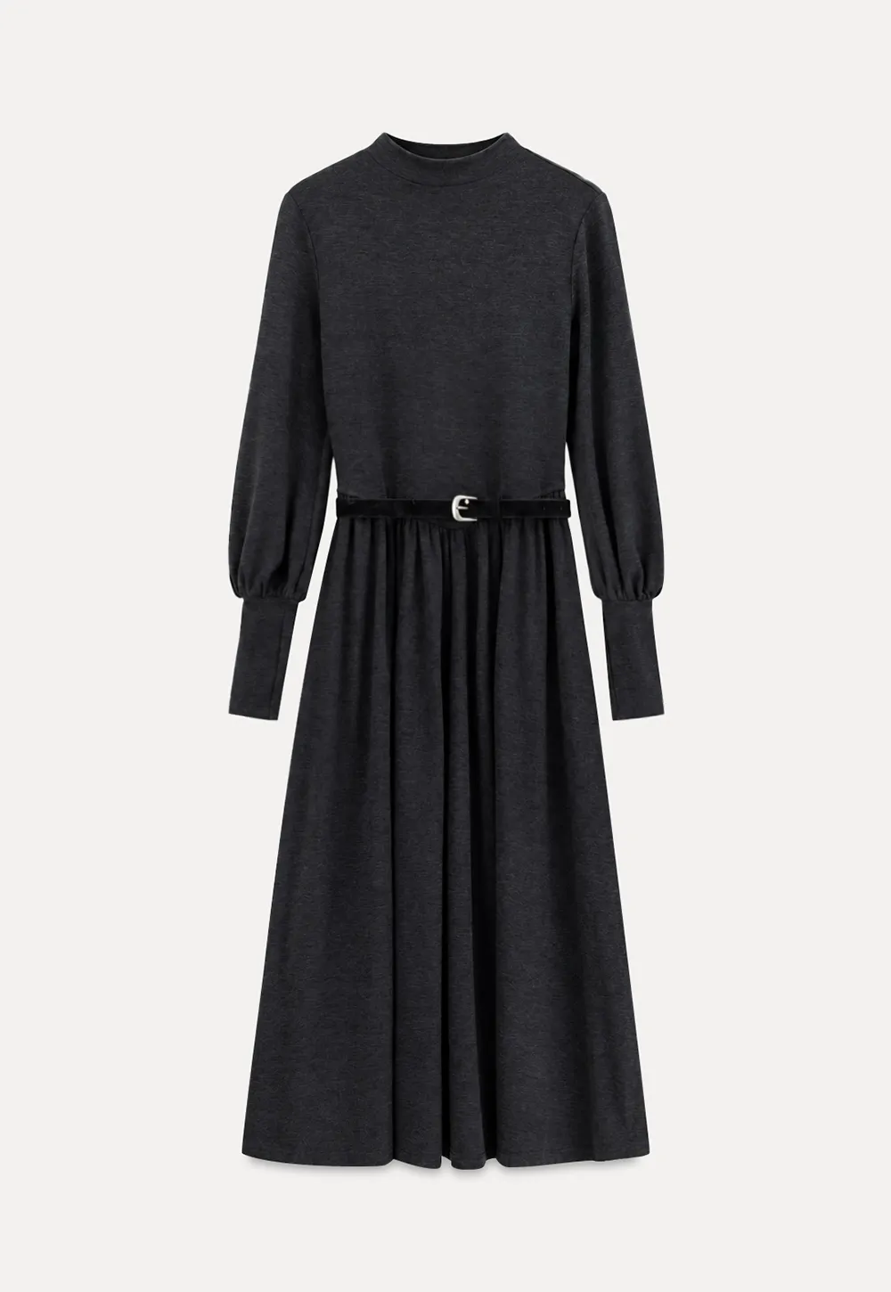 High Neck Long Sleeve Balloon Sleeve Maxi Dress